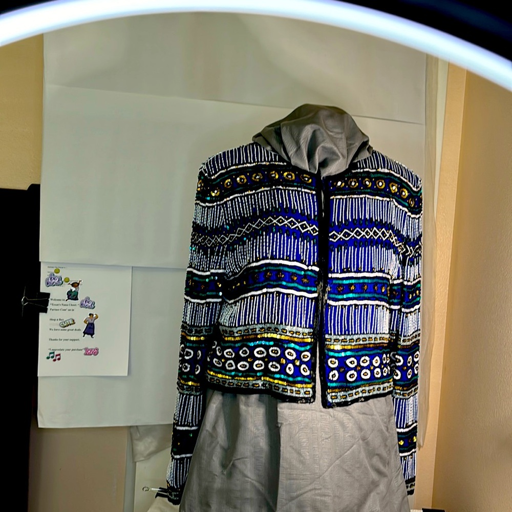 Beautiful Multicolor Blue Jacket Shell100% Silk 1… - image 2